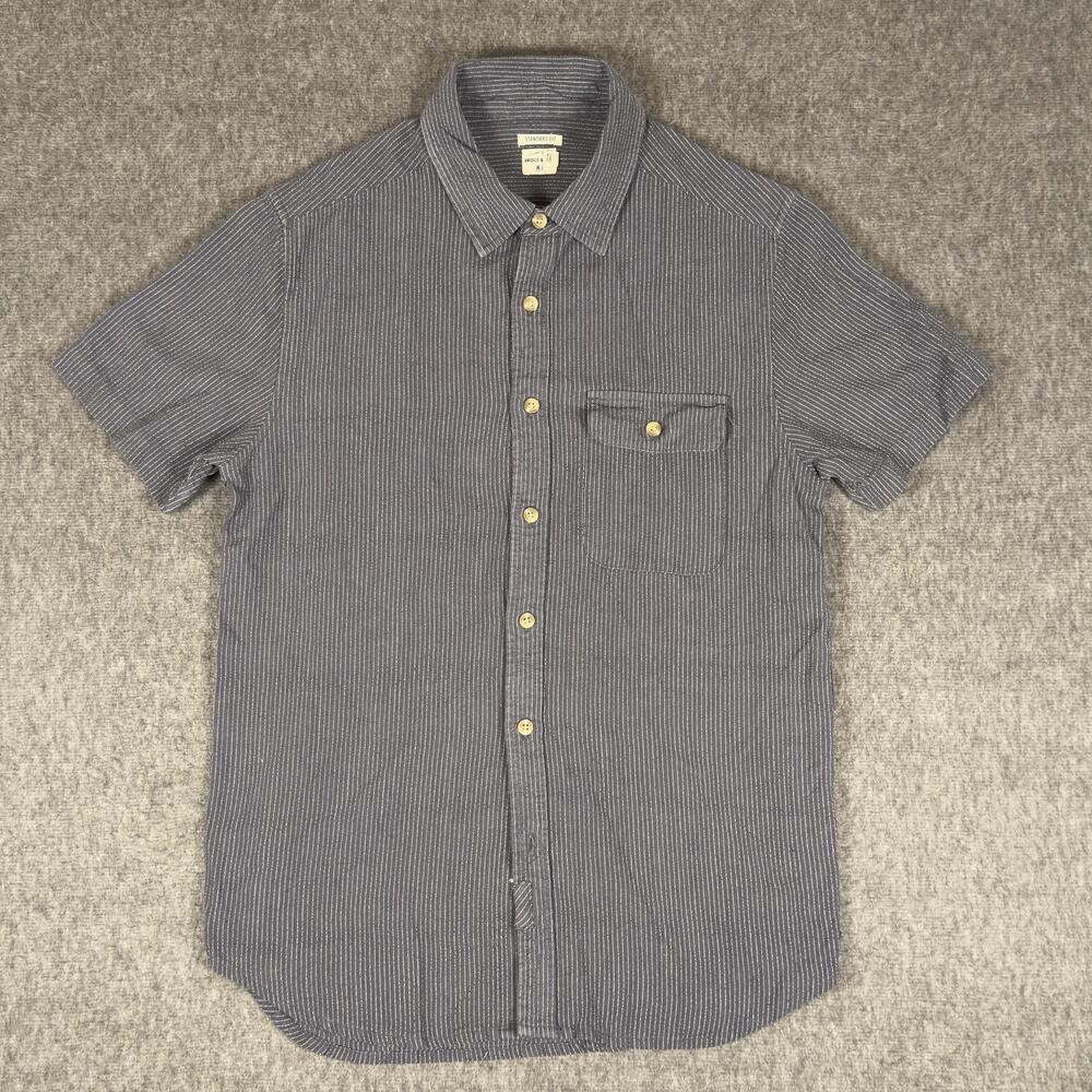 Bridge & Burn Shirt Mens Small Gray Stripe Short Sleeve Modal Linen Button Up
